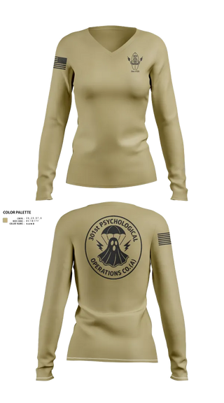 Womens Long Sleeve Vneck Shirt, 301, Army, Teamtime, Team time, sublimation, custom sports apparel, team uniforms, spirit wear, spiritwear, sports uniforms, custom shirts, team store, custom team store, fundraiser sports, apparel fundraiser