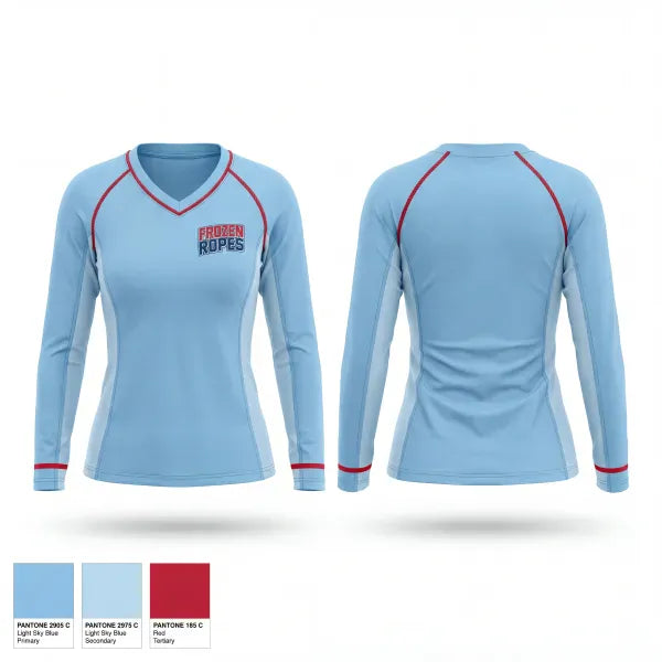 Womens Long Sleeve Vneck Shirt, Frozen Ropes, Baseball, Teamtime, Team time, sublimation, custom sports apparel, team uniforms, spirit wear, spiritwear, sports uniforms, custom shirts, team store, custom team store, fundraiser sports, apparel fundraiser