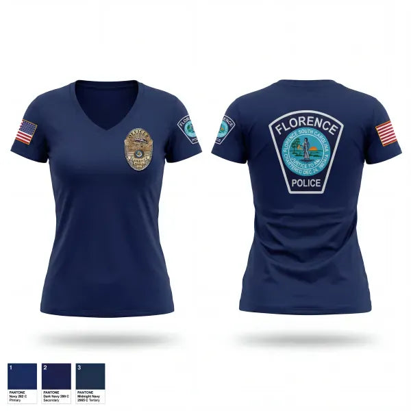 Womens Short Sleeve Vneck Shirt, Florence Police Department, Police, Teamtime, Team time, sublimation, custom sports apparel, team uniforms, spirit wear, spiritwear, sports uniforms, custom shirts, team store, custom team store, fundraiser sports, apparel fundraiser