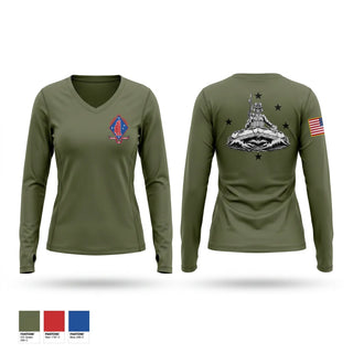 Womens Long Sleeve Vneck Shirt, Bravo Raiders, Marines, Teamtime, Team time, sublimation, custom sports apparel, team uniforms, spirit wear, spiritwear, sports uniforms, custom shirts, team store, custom team store, fundraiser sports, apparel fundraiser