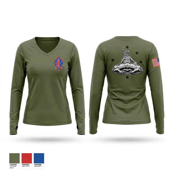 Womens Long Sleeve Vneck Shirt, Bravo Raiders, Marines, Teamtime, Team time, sublimation, custom sports apparel, team uniforms, spirit wear, spiritwear, sports uniforms, custom shirts, team store, custom team store, fundraiser sports, apparel fundraiser