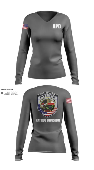 Womens Long Sleeve Vneck Shirt, Alma Police Department, Police, Teamtime, Team time, sublimation, custom sports apparel, team uniforms, spirit wear, spiritwear, sports uniforms, custom shirts, team store, custom team store, fundraiser sports, apparel fundraiser