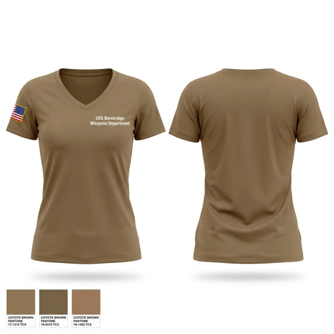 Womens Short Sleeve Vneck Shirt, USS Bainbridge Weapons Department, Navy, Teamtime, Team time, sublimation, custom sports apparel, team uniforms, spirit wear, spiritwear, sports uniforms, custom shirts, team store, custom team store, fundraiser sports, apparel fundraiser