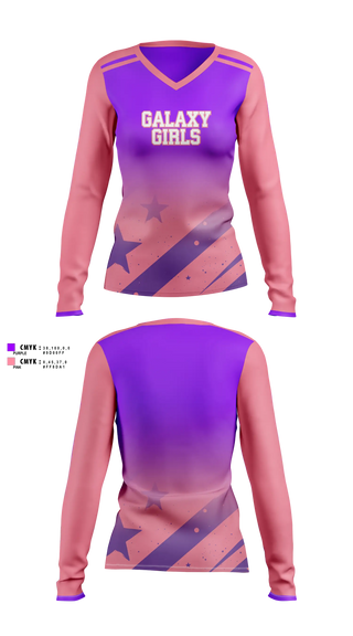 Womens Long Sleeve Vneck Shirt, Galaxy Girls, Women's Soccer, Teamtime, Team time, sublimation, custom sports apparel, team uniforms, spirit wear, spiritwear, sports uniforms, custom shirts, team store, custom team store, fundraiser sports, apparel fundraiser