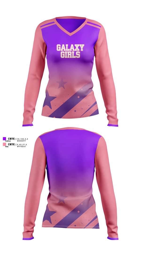 Womens Long Sleeve Vneck Shirt, Galaxy Girls, Women's Soccer, Teamtime, Team time, sublimation, custom sports apparel, team uniforms, spirit wear, spiritwear, sports uniforms, custom shirts, team store, custom team store, fundraiser sports, apparel fundraiser