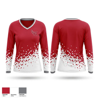 Womens Long Sleeve Vneck Shirt, Red Raiders, Cheer, Teamtime, Team time, sublimation, custom sports apparel, team uniforms, spirit wear, spiritwear, sports uniforms, custom shirts, team store, custom team store, fundraiser sports, apparel fundraiser