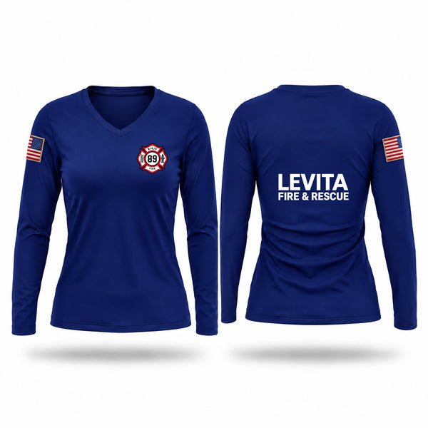 Womens Long Sleeve Vneck Shirt, Levita VFD station 89, Fire Department, Teamtime, Team time, sublimation, custom sports apparel, team uniforms, spirit wear, spiritwear, sports uniforms, custom shirts, team store, custom team store, fundraiser sports, apparel fundraiser