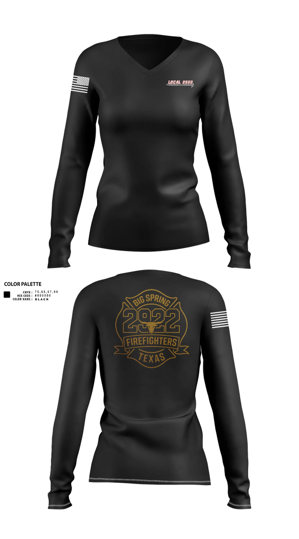 Womens Long Sleeve Vneck Shirt, Local 2922, Fire Department, Teamtime, Team time, sublimation, custom sports apparel, team uniforms, spirit wear, spiritwear, sports uniforms, custom shirts, team store, custom team store, fundraiser sports, apparel fundraiser