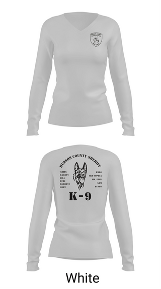 Womens Long Sleeve Vneck Shirt, Hudson County Sheriff’s Office K9-Unit, Police, Teamtime, Team time, sublimation, custom sports apparel, team uniforms, spirit wear, spiritwear, sports uniforms, custom shirts, team store, custom team store, fundraiser sports, apparel fundraiser