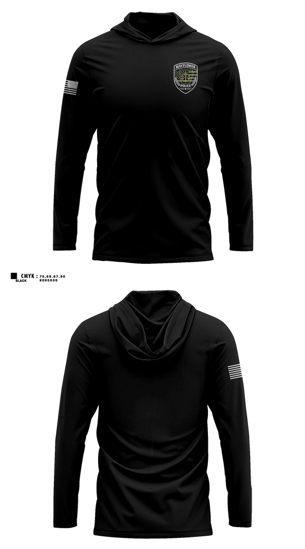 Long Sleeve hooded sunshirt, Mayflower Police Department, Police, Teamtime, Team time, sublimation, custom sports apparel, team uniforms, spirit wear, spiritwear, sports uniforms, custom shirts, team store, custom team store, fundraiser sports, apparel fundraiser