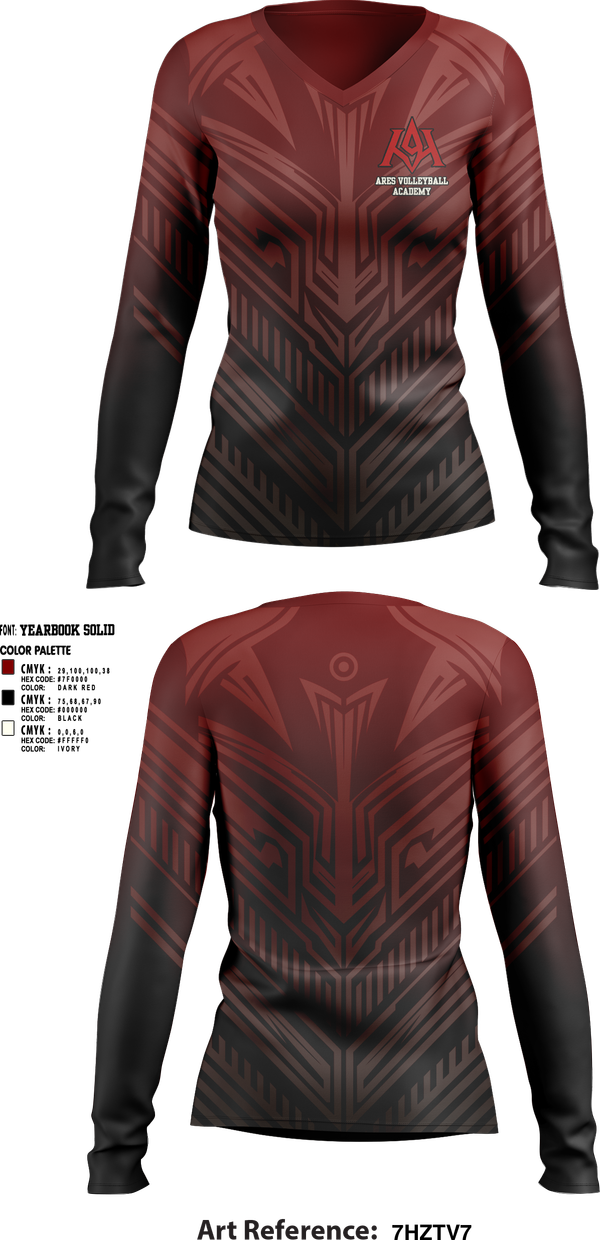 Womens Long Sleeve Vneck Shirt, Ares Volleyball Academy, Women's Volleyball, Teamtime, Team time, sublimation, custom sports apparel, team uniforms, spirit wear, spiritwear, sports uniforms, custom shirts, team store, custom team store, fundraiser sports, apparel fundraiser