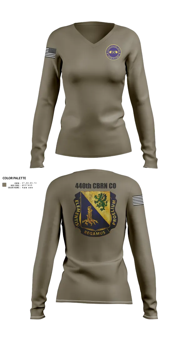 Womens Long Sleeve Vneck Shirt, 440th CBRN CO, , Teamtime, Team time, sublimation, custom sports apparel, team uniforms, spirit wear, spiritwear, sports uniforms, custom shirts, team store, custom team store, fundraiser sports, apparel fundraiser