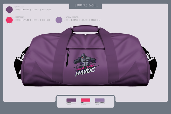 Duffle Bag, West texas Havoc, Baseball, Teamtime, Team time, sublimation, custom sports apparel, team uniforms, spirit wear, spiritwear, sports uniforms, custom shirts, team store, custom team store, fundraiser sports, apparel fundraiser