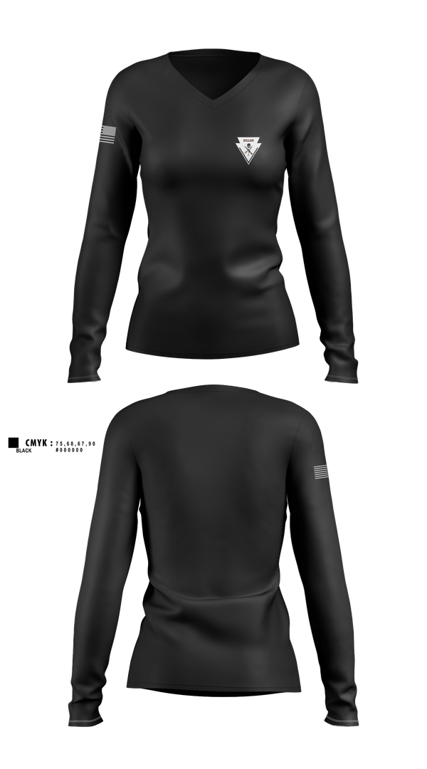 Womens Long Sleeve Vneck Shirt, Killer Troop, 2/11 ACR, , Teamtime, Team time, sublimation, custom sports apparel, team uniforms, spirit wear, spiritwear, sports uniforms, custom shirts, team store, custom team store, fundraiser sports, apparel fundraiser