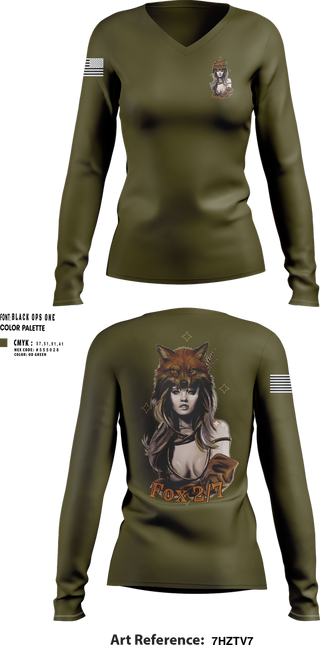 Womens Long Sleeve Vneck Shirt, Fox 2/7, Marines, Teamtime, Team time, sublimation, custom sports apparel, team uniforms, spirit wear, spiritwear, sports uniforms, custom shirts, team store, custom team store, fundraiser sports, apparel fundraiser