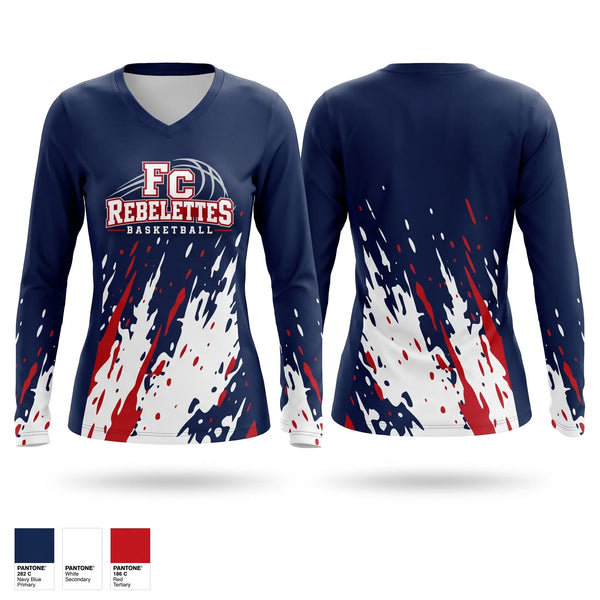 Womens Long Sleeve Vneck Shirt, Franklin County Rebelettes, Women's Basketball, Teamtime, Team time, sublimation, custom sports apparel, team uniforms, spirit wear, spiritwear, sports uniforms, custom shirts, team store, custom team store, fundraiser sports, apparel fundraiser