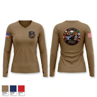 Womens Long Sleeve Vneck Shirt, 408th Contracting Support Brigade, Army, Teamtime, Team time, sublimation, custom sports apparel, team uniforms, spirit wear, spiritwear, sports uniforms, custom shirts, team store, custom team store, fundraiser sports, apparel fundraiser