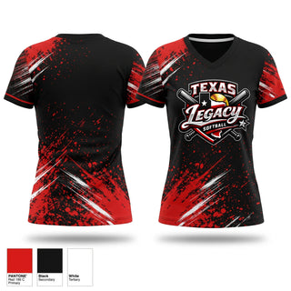 Womens Short Sleeve Vneck Shirt, Texas legacy, Softball, Teamtime, Team time, sublimation, custom sports apparel, team uniforms, spirit wear, spiritwear, sports uniforms, custom shirts, team store, custom team store, fundraiser sports, apparel fundraiser
