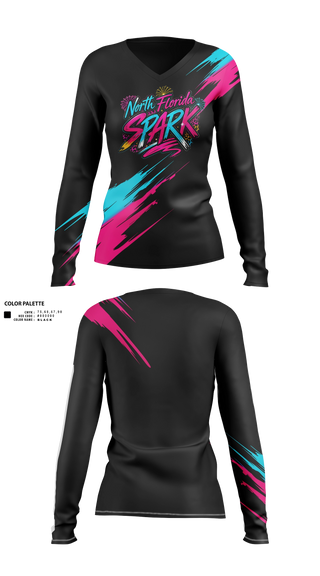 Womens Long Sleeve Vneck Shirt, North Florida Spark, Softball, Teamtime, Team time, sublimation, custom sports apparel, team uniforms, spirit wear, spiritwear, sports uniforms, custom shirts, team store, custom team store, fundraiser sports, apparel fundraiser