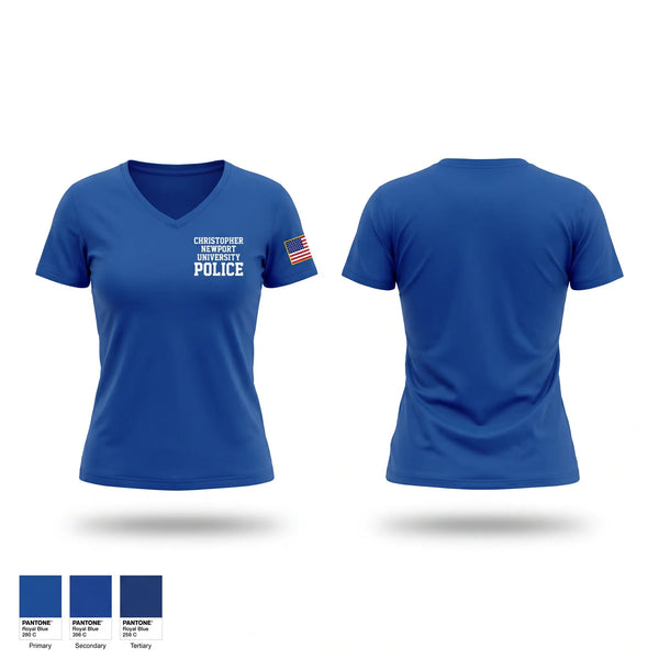 Womens Short Sleeve Vneck Shirt, Christopher Newport University Police, Police, Teamtime, Team time, sublimation, custom sports apparel, team uniforms, spirit wear, spiritwear, sports uniforms, custom shirts, team store, custom team store, fundraiser sports, apparel fundraiser