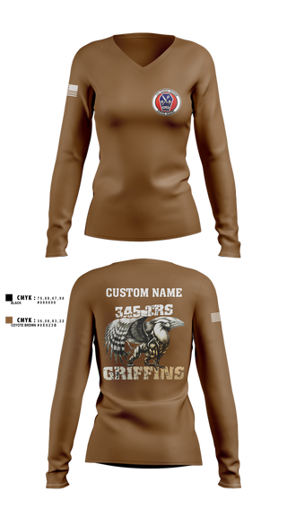 Womens Long Sleeve Vneck Shirt, 345th TRS, , Teamtime, Team time, sublimation, custom sports apparel, team uniforms, spirit wear, spiritwear, sports uniforms, custom shirts, team store, custom team store, fundraiser sports, apparel fundraiser