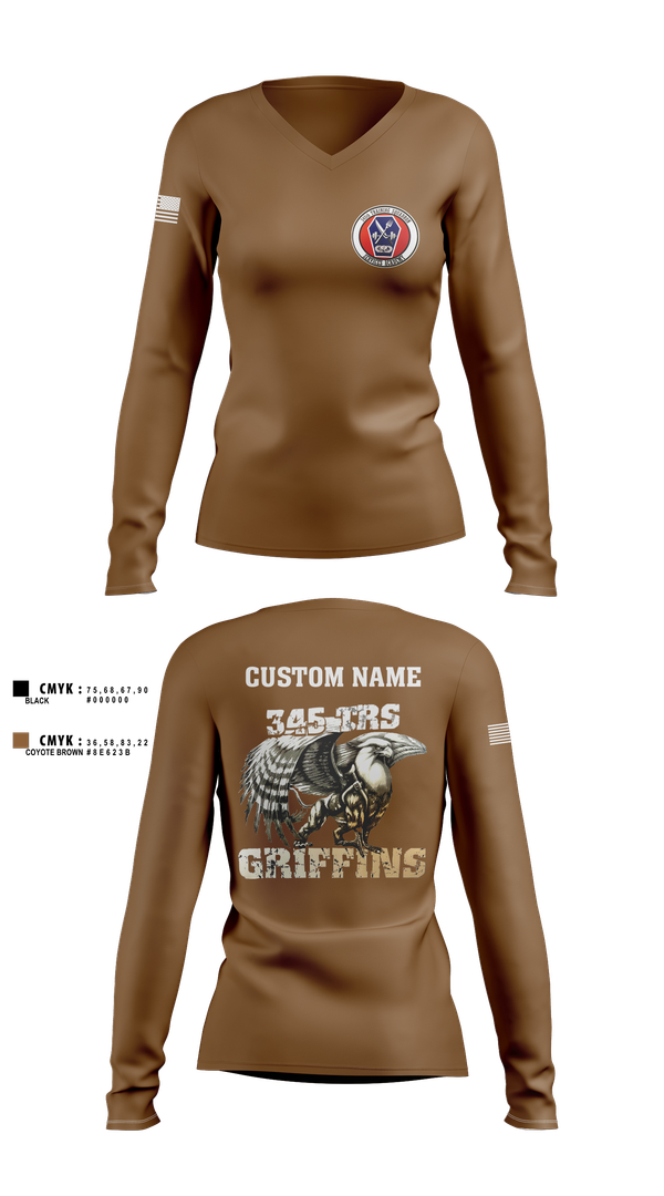Womens Long Sleeve Vneck Shirt, 345th TRS, , Teamtime, Team time, sublimation, custom sports apparel, team uniforms, spirit wear, spiritwear, sports uniforms, custom shirts, team store, custom team store, fundraiser sports, apparel fundraiser