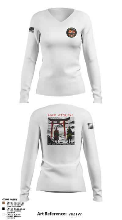 NAF ATSUGI FCPOA 70401455 Women's Long Sleeve V-neck Shirt - 2