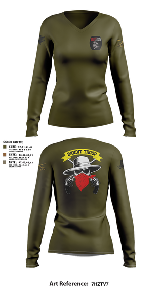 Womens Long Sleeve Vneck Shirt, 6-9 bandit troop, , Teamtime, Team time, sublimation, custom sports apparel, team uniforms, spirit wear, spiritwear, sports uniforms, custom shirts, team store, custom team store, fundraiser sports, apparel fundraiser
