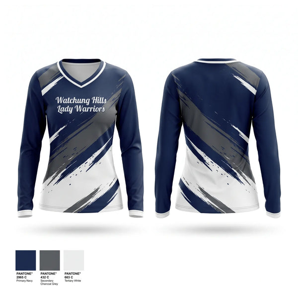 Womens Long Sleeve Vneck Shirt, Watchung Hills Lady Warriors, Softball, Teamtime, Team time, sublimation, custom sports apparel, team uniforms, spirit wear, spiritwear, sports uniforms, custom shirts, team store, custom team store, fundraiser sports, apparel fundraiser