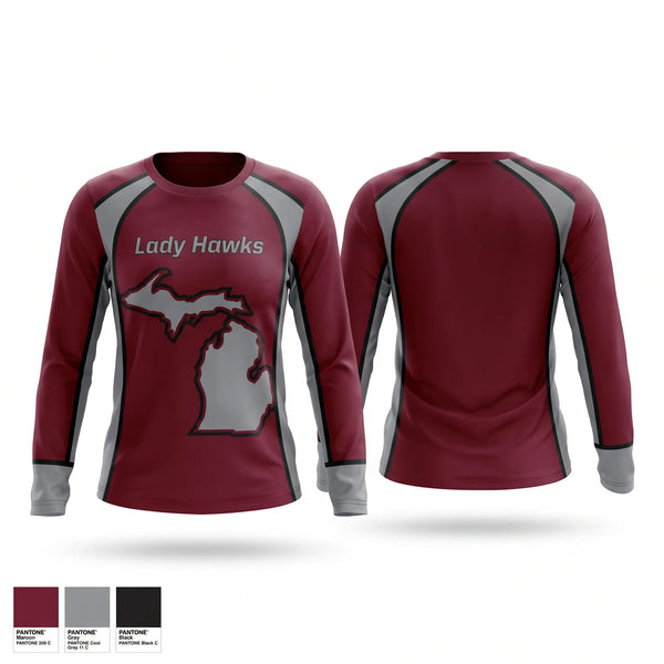 Long Sleeve Performance Shirt, Lady Hawks, Softball, Teamtime, Team time, sublimation, custom sports apparel, team uniforms, spirit wear, spiritwear, sports uniforms, custom shirts, team store, custom team store, fundraiser sports, apparel fundraiser