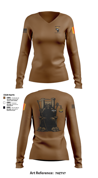 Womens Long Sleeve Vneck Shirt, 180th ESC HQ, Army, Teamtime, Team time, sublimation, custom sports apparel, team uniforms, spirit wear, spiritwear, sports uniforms, custom shirts, team store, custom team store, fundraiser sports, apparel fundraiser