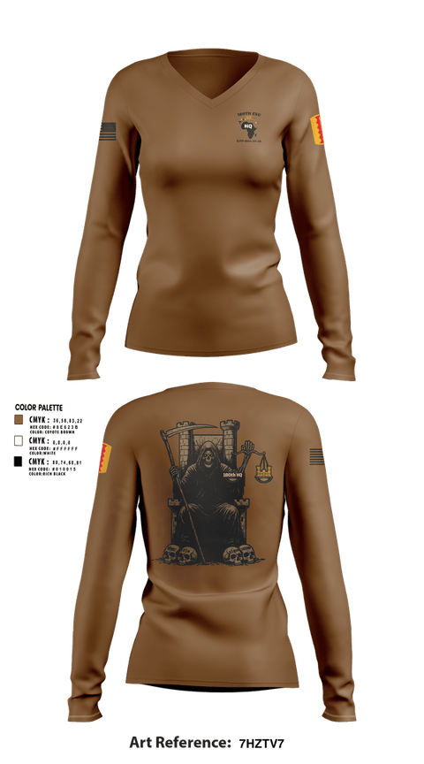 Womens Long Sleeve Vneck Shirt, 180th ESC HQ, Army, Teamtime, Team time, sublimation, custom sports apparel, team uniforms, spirit wear, spiritwear, sports uniforms, custom shirts, team store, custom team store, fundraiser sports, apparel fundraiser