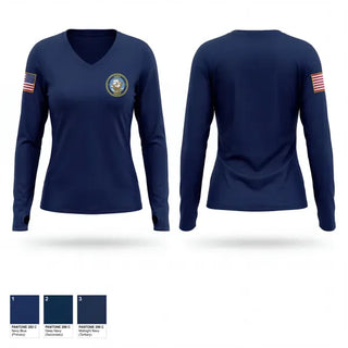 Womens Long Sleeve Vneck Shirt, NJROTC, Navy, Teamtime, Team time, sublimation, custom sports apparel, team uniforms, spirit wear, spiritwear, sports uniforms, custom shirts, team store, custom team store, fundraiser sports, apparel fundraiser