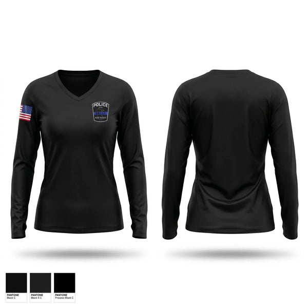 Womens Long Sleeve Vneck Shirt, Hoyt Lakes Fire Department, Fire Department, Teamtime, Team time, sublimation, custom sports apparel, team uniforms, spirit wear, spiritwear, sports uniforms, custom shirts, team store, custom team store, fundraiser sports, apparel fundraiser