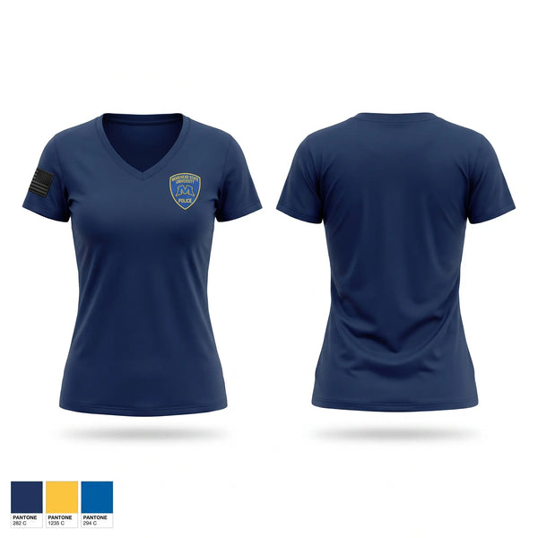 Womens Short Sleeve Vneck Shirt, MSU Police, Police, Teamtime, Team time, sublimation, custom sports apparel, team uniforms, spirit wear, spiritwear, sports uniforms, custom shirts, team store, custom team store, fundraiser sports, apparel fundraiser