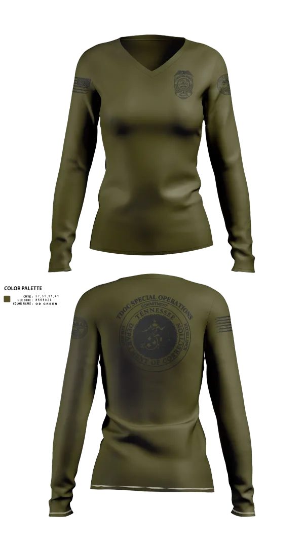 Womens Long Sleeve Vneck Shirt, TDOC SPECIAL OPERATIONS, Police, Teamtime, Team time, sublimation, custom sports apparel, team uniforms, spirit wear, spiritwear, sports uniforms, custom shirts, team store, custom team store, fundraiser sports, apparel fundraiser