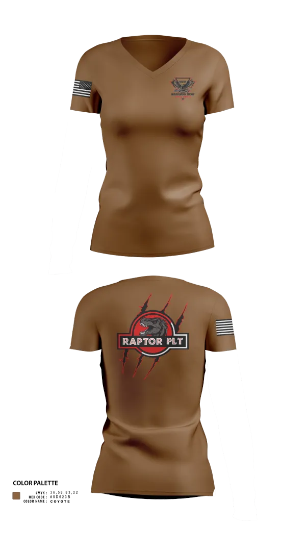 Womens Short Sleeve Vneck Shirt, Raptor Platoon, 4-9 CAV, , Teamtime, Team time, sublimation, custom sports apparel, team uniforms, spirit wear, spiritwear, sports uniforms, custom shirts, team store, custom team store, fundraiser sports, apparel fundraiser