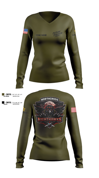 Womens Long Sleeve Vneck Shirt, Northcross Recruiting Station, Army, Teamtime, Team time, sublimation, custom sports apparel, team uniforms, spirit wear, spiritwear, sports uniforms, custom shirts, team store, custom team store, fundraiser sports, apparel fundraiser