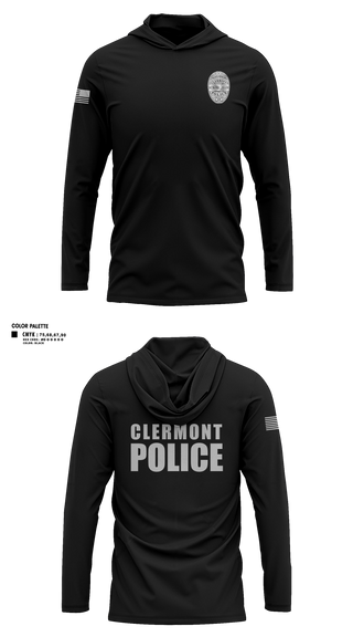 Long Sleeve Performance Shirt with hood, Clermont PD, Police, Teamtime, Team time, sublimation, custom sports apparel, team uniforms, spirit wear, spiritwear, sports uniforms, custom shirts, team store, custom team store, fundraiser sports, apparel fundraiser