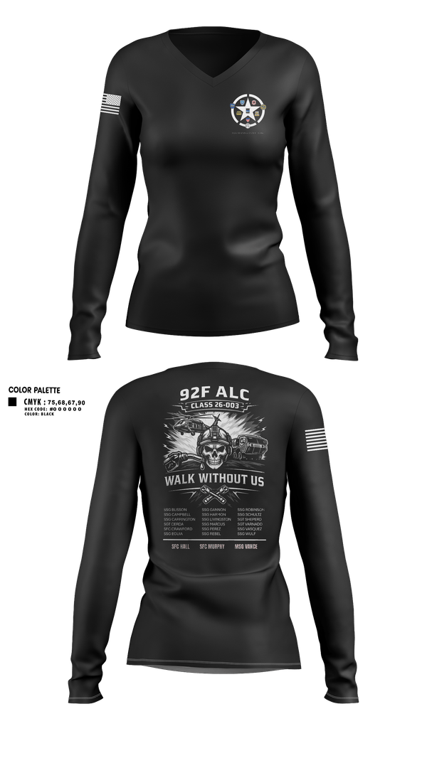 Womens Long Sleeve Vneck Shirt, 92F ALC 26-003, Army, Teamtime, Team time, sublimation, custom sports apparel, team uniforms, spirit wear, spiritwear, sports uniforms, custom shirts, team store, custom team store, fundraiser sports, apparel fundraiser
