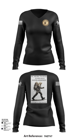 Womens Long Sleeve Vneck Shirt, FSC, 3RD BN, 7TH SFG(A), Army, Teamtime, Team time, sublimation, custom sports apparel, team uniforms, spirit wear, spiritwear, sports uniforms, custom shirts, team store, custom team store, fundraiser sports, apparel fundraiser