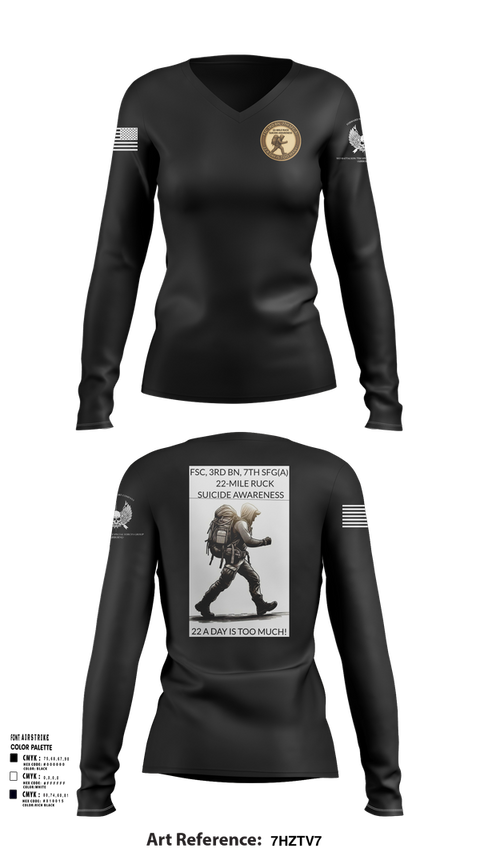 Womens Long Sleeve Vneck Shirt, FSC, 3RD BN, 7TH SFG(A), Army, Teamtime, Team time, sublimation, custom sports apparel, team uniforms, spirit wear, spiritwear, sports uniforms, custom shirts, team store, custom team store, fundraiser sports, apparel fundraiser