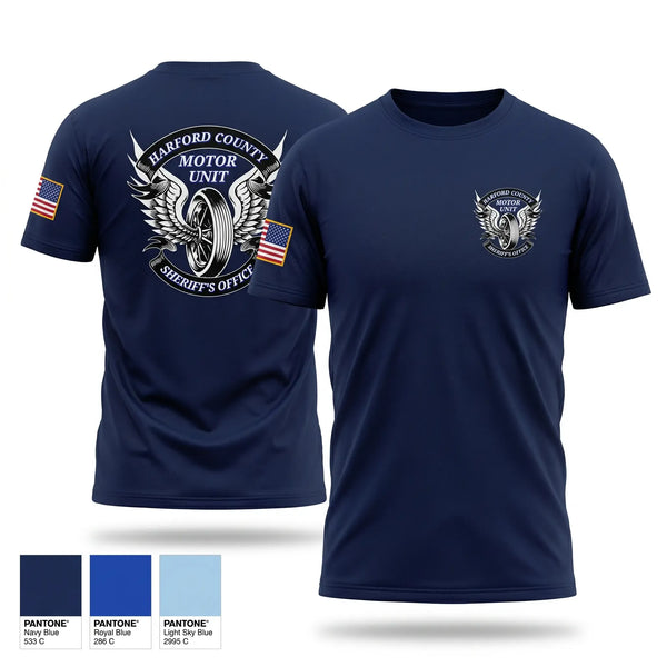 Old School Cotton Feel Shirt, Harford County Sheriff's Office Motor Unit, Police, Teamtime, Team time, sublimation, custom sports apparel, team uniforms, spirit wear, spiritwear, sports uniforms, custom shirts, team store, custom team store, fundraiser sports, apparel fundraiser