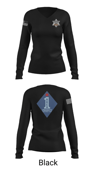 Womens Long Sleeve Vneck Shirt, Chicago Police Area 1 PRT, Police, Teamtime, Team time, sublimation, custom sports apparel, team uniforms, spirit wear, spiritwear, sports uniforms, custom shirts, team store, custom team store, fundraiser sports, apparel fundraiser