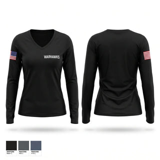 Womens Long Sleeve Vneck Shirt, Warhawks, Army, Teamtime, Team time, sublimation, custom sports apparel, team uniforms, spirit wear, spiritwear, sports uniforms, custom shirts, team store, custom team store, fundraiser sports, apparel fundraiser