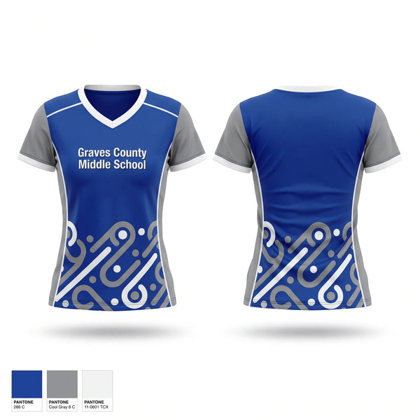 Womens Short Sleeve Vneck Shirt, Graves County Middle School, Cheer, Teamtime, Team time, sublimation, custom sports apparel, team uniforms, spirit wear, spiritwear, sports uniforms, custom shirts, team store, custom team store, fundraiser sports, apparel fundraiser