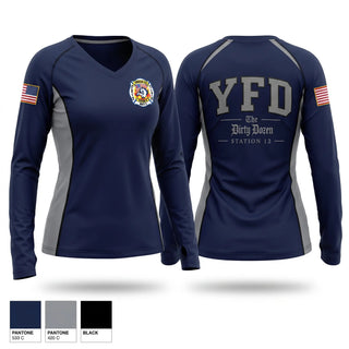 Womens Long Sleeve Vneck Shirt, Yonkers Fire Department, Fire Department, Teamtime, Team time, sublimation, custom sports apparel, team uniforms, spirit wear, spiritwear, sports uniforms, custom shirts, team store, custom team store, fundraiser sports, apparel fundraiser