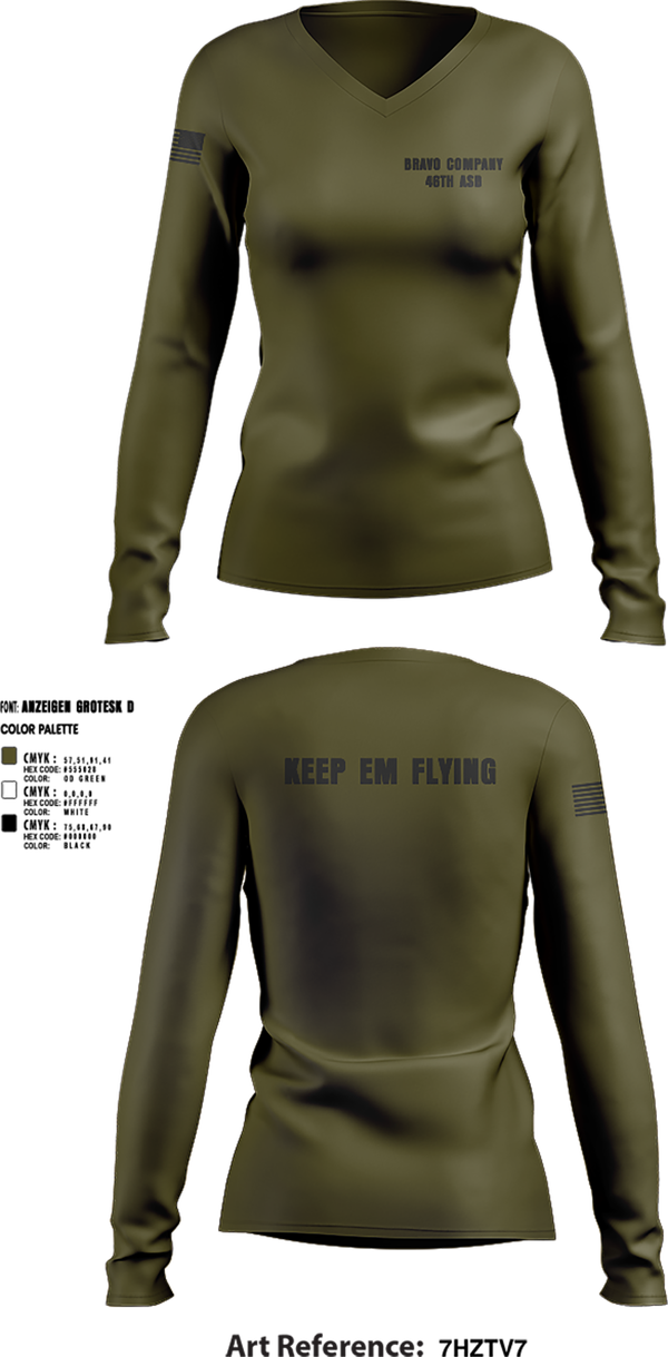 Womens Long Sleeve Vneck Shirt, Bravo company 46th ASB, , Teamtime, Team time, sublimation, custom sports apparel, team uniforms, spirit wear, spiritwear, sports uniforms, custom shirts, team store, custom team store, fundraiser sports, apparel fundraiser