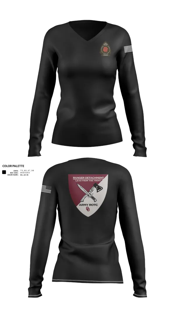 Womens Long Sleeve Vneck Shirt, FY 25-26 OU RC, Army, Teamtime, Team time, sublimation, custom sports apparel, team uniforms, spirit wear, spiritwear, sports uniforms, custom shirts, team store, custom team store, fundraiser sports, apparel fundraiser