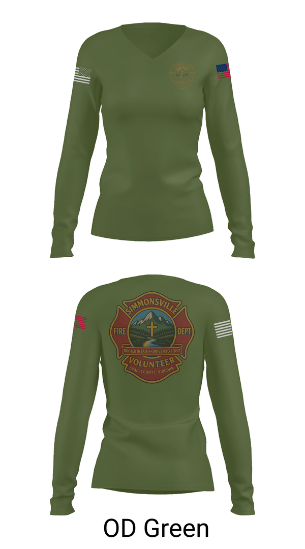 Womens Long Sleeve Vneck Shirt, Simmonsville VFD, , Teamtime, Team time, sublimation, custom sports apparel, team uniforms, spirit wear, spiritwear, sports uniforms, custom shirts, team store, custom team store, fundraiser sports, apparel fundraiser